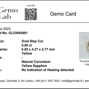 0.60ct, Yellow Sapphire, Unheated, イエローサファイア, 非加熱