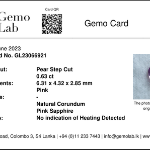 0.63ct, Pink Sapphire, Unheated, ピンクサファイア, 非加熱